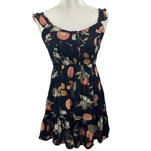 Reformation Beth Black Viscose Fruity Print Mini Dress